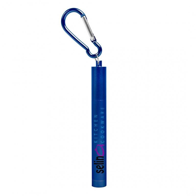 Eco-Friendly Reusable Stainless-Steel Straw In An Anodized Travel Container With Carabiner Clip And Cleaning Brush