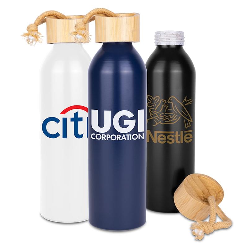 Meriden Sustainable Aluminum Bottle with Bamboo Lid &Cotton String Loop