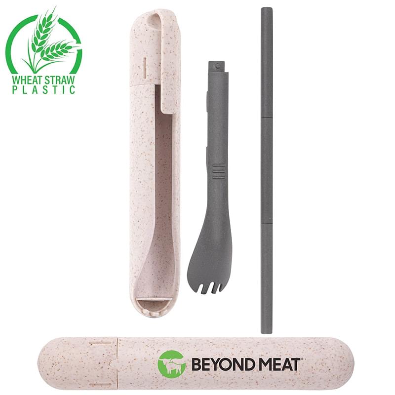Ionshieldâ„¢ Compact Wheat Straw Utensil and Straw Combo Kit