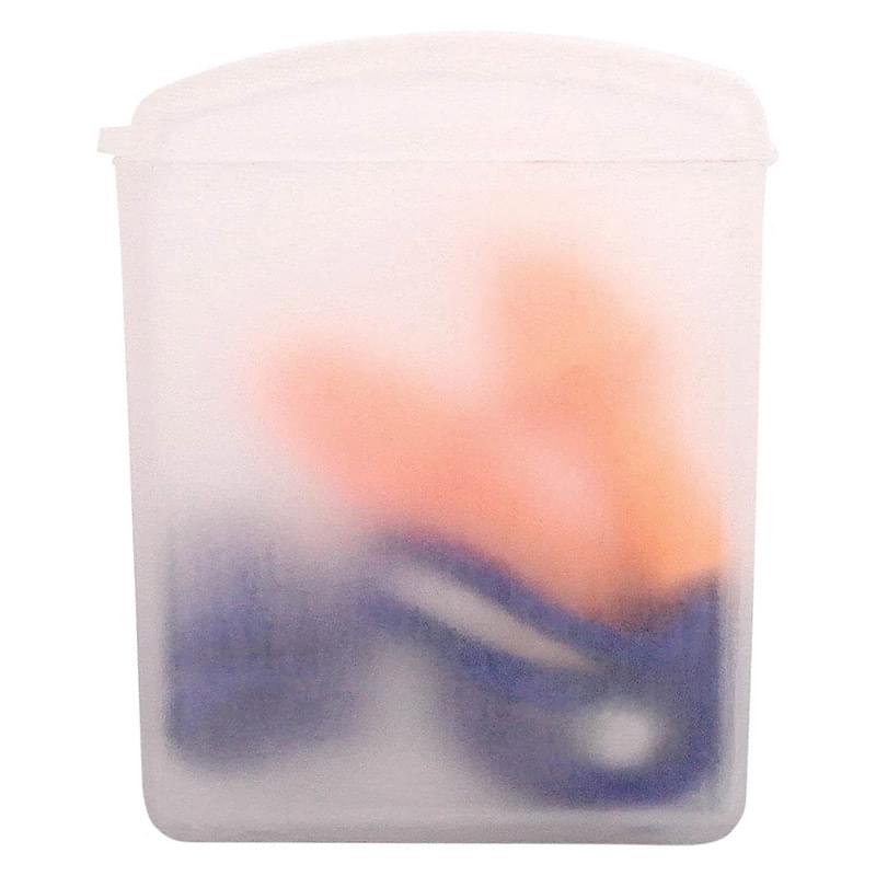 Silicone Earplugs With Blue Nylon Cord and Clear Clip Case - Orange