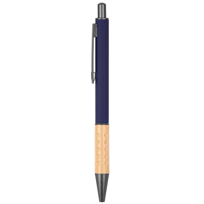 The Gosford Gunmetal Click-Action Ballpoint Pen with Bamboo Accent - Blue
