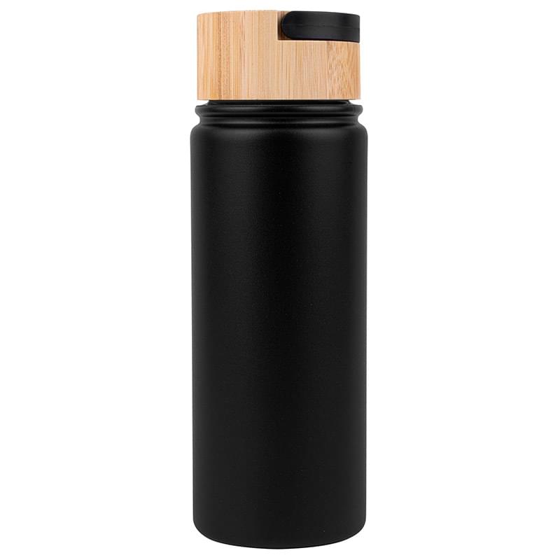 20oz. Vacuum-Sealed Stainless Water Bottle with Bamboo Lid - Black
