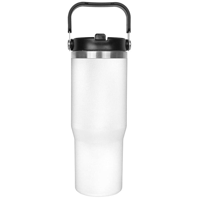 30oz. Stainless Steel Insulated Mug with Handle and Built-In Straw - White