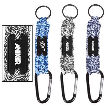 Carabiner Box Knot Braided Key Chain with Keyring and Metal Plate
