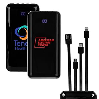 10000mAh Polymer Power Bank with Build-In Charging Cables