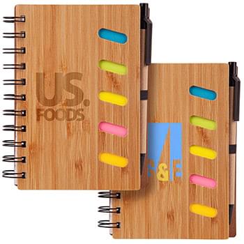 4.75" x 6" Bamboo Notebook with Pen & Sticky Notes