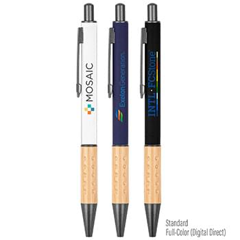The Gosford Gunmetal Click-Action Ballpoint Pen with Bamboo Accent