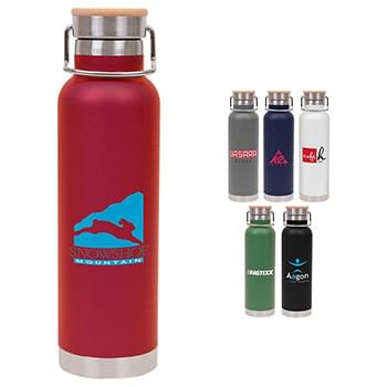 22 oz Double Wall Stainless Steel Vacuum Water Bottle w/Bamboo Lid And Copper Lining