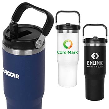 30oz. Stainless Steel Insulated Mug with Handle and Built-In Straw